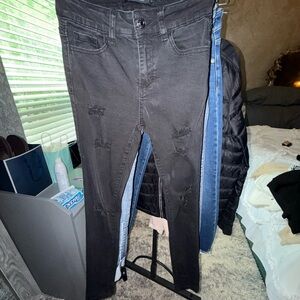 Wax Jean Black Skinny Jeans with Distressed Details